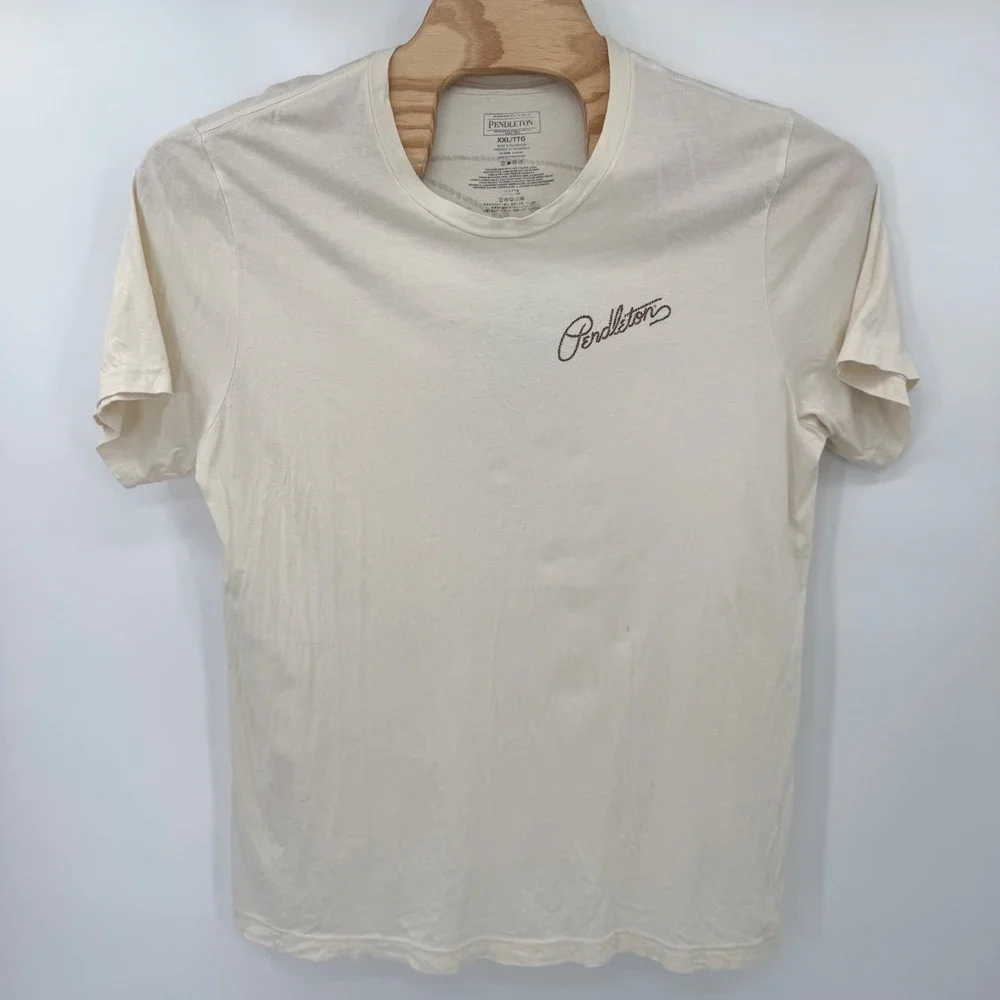Pendleton T-Shirt Mens XXL Cream Woolen Mills Cowboy Graphic Western Cotton Tee